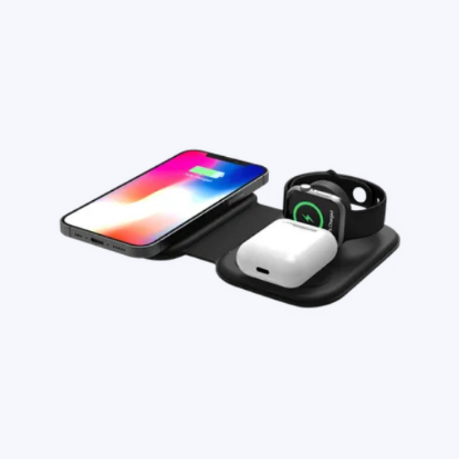 Picture of 15W 3-in-1 Wireless Charger for iPhone 14, 14 Pro, 15, 15 Pro, iWatch 4, 5, 6, 7, 8 (Qi Compatible, Foldable Design, Black)