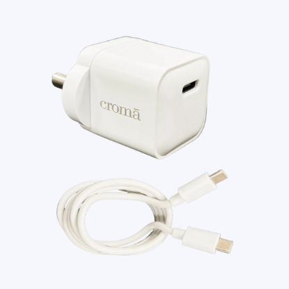 Picture of Croma 20W Type C Port Fast Charger (Type C to Type C Cable, GaN Technology, White)